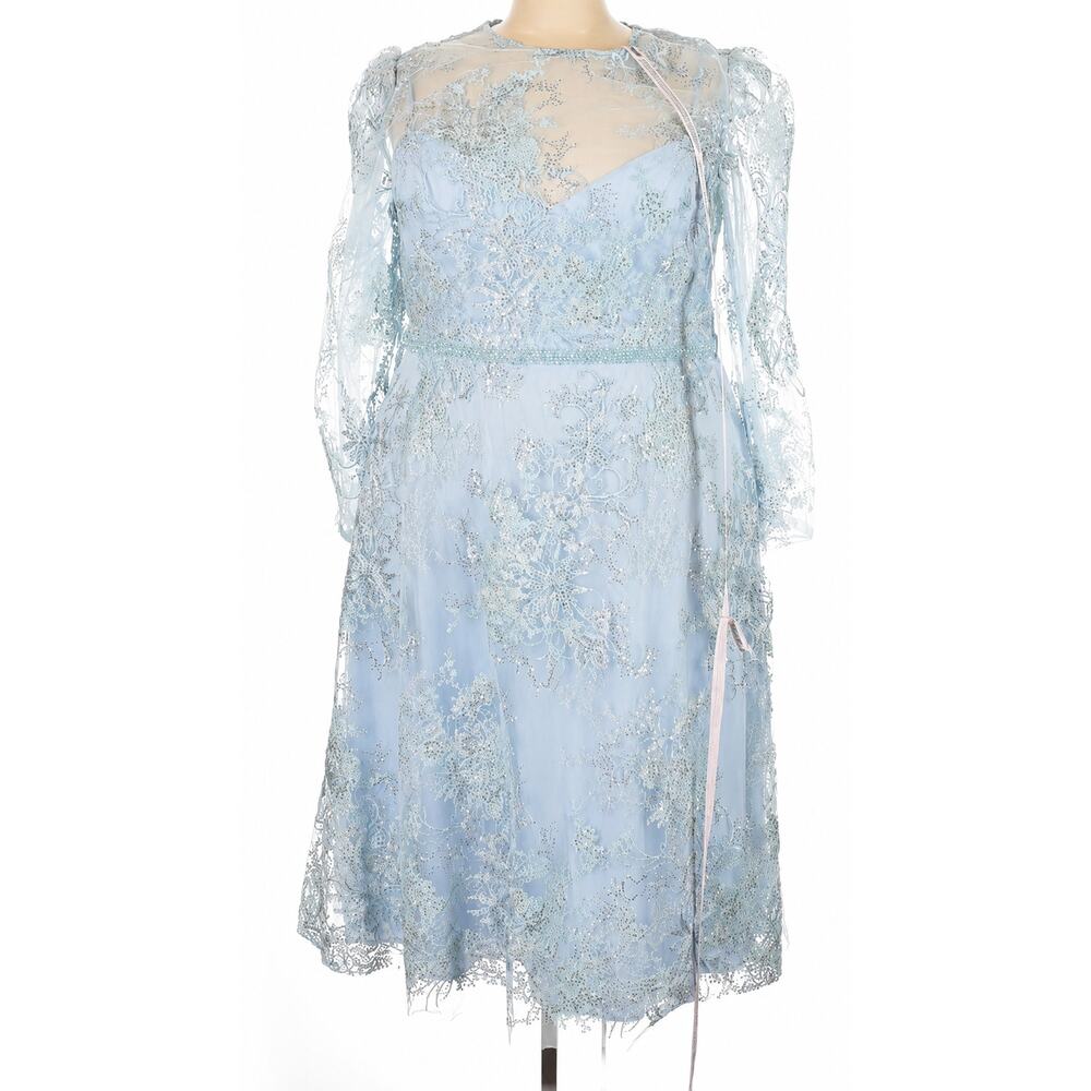 MAC DUGGAL Dress NEW Plus 24 Blue Lace Illusion Modest Midi Tea Length Embroider - Picture 2 of 10